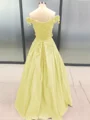 Ball Gown Off-the-Shoulder Floor-Length Satin Prom Dresses With Appliques Lace