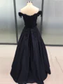 Ball Gown Off-the-Shoulder Floor-Length Satin Prom Dresses With Appliques Lace