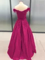 Ball Gown Off-the-Shoulder Floor-Length Satin Prom Dresses With Appliques Lace