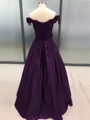 Ball Gown Off-the-Shoulder Floor-Length Satin Prom Dresses With Appliques Lace