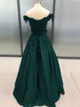 Ball Gown Off-the-Shoulder Floor-Length Satin Prom Dresses With Appliques Lace