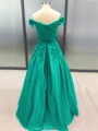 Ball Gown Off-the-Shoulder Floor-Length Satin Prom Dresses With Appliques Lace