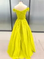 Ball Gown Off-the-Shoulder Floor-Length Satin Prom Dresses With Appliques Lace