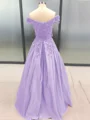 Ball Gown Off-the-Shoulder Floor-Length Satin Prom Dresses With Appliques Lace