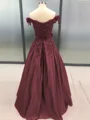 Ball Gown Off-the-Shoulder Floor-Length Satin Prom Dresses With Appliques Lace