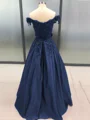 Ball Gown Off-the-Shoulder Floor-Length Satin Prom Dresses With Appliques Lace