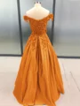 Ball Gown Off-the-Shoulder Floor-Length Satin Prom Dresses With Appliques Lace