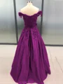 Ball Gown Off-the-Shoulder Floor-Length Satin Prom Dresses With Appliques Lace