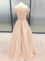 Ball Gown Off-the-Shoulder Floor-Length Satin Prom Dresses With Appliques Lace