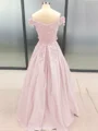 Ball Gown Off-the-Shoulder Floor-Length Satin Prom Dresses With Appliques Lace