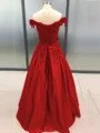 Ball Gown Off-the-Shoulder Floor-Length Satin Prom Dresses With Appliques Lace