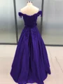 Ball Gown Off-the-Shoulder Floor-Length Satin Prom Dresses With Appliques Lace