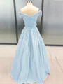 Ball Gown Off-the-Shoulder Floor-Length Satin Prom Dresses With Appliques Lace