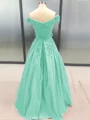 Ball Gown Off-the-Shoulder Floor-Length Satin Prom Dresses With Appliques Lace