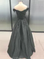 Ball Gown Off-the-Shoulder Floor-Length Satin Prom Dresses With Appliques Lace