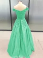 Ball Gown Off-the-Shoulder Floor-Length Satin Prom Dresses With Appliques Lace