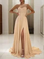 A-Line/Princess One-Shoulder Sweep Train Chiffon Prom Dresses With Leg Slit