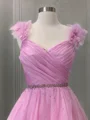 A-Line/Princess V-neck Sweep Train Organza Prom Dresses With Ruffles