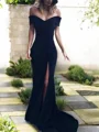 Sheath/Column Off-the-Shoulder Court Train Prom Dresses With Leg Slit