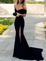 Sheath/Column Off-the-Shoulder Court Train Prom Dresses With Leg Slit