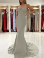 Sheath/Column V-neck Sweep Train Stretch Crepe Prom Dresses