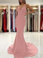 Sheath/Column V-neck Sweep Train Stretch Crepe Prom Dresses