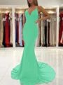 Sheath/Column V-neck Sweep Train Stretch Crepe Prom Dresses