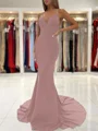 Sheath/Column V-neck Sweep Train Stretch Crepe Prom Dresses
