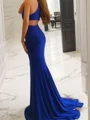 Sheath/Column Halter Sweep Train Jersey Prom Dresses With Leg Slit