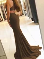 Sheath/Column Halter Sweep Train Jersey Prom Dresses With Leg Slit