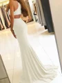 Sheath/Column Halter Sweep Train Jersey Prom Dresses With Leg Slit
