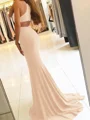 Sheath/Column Halter Sweep Train Jersey Prom Dresses With Leg Slit