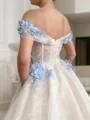 A-Line/Princess Off-the-Shoulder Floor-Length Lace Prom Dresses With Pockets