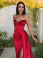 Sheath/Column Sweetheart Sweep Train Silk Like Satin Prom Dresses With Leg Slit