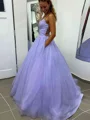 A-Line/Princess V-neck Sweep Train Prom Dresses With Pockets