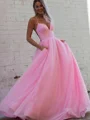 A-Line/Princess V-neck Sweep Train Prom Dresses With Pockets