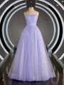 A-Line/Princess Spaghetti Straps Floor-Length Tulle Prom Dresses With Beading