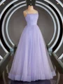 A-Line/Princess Spaghetti Straps Floor-Length Tulle Prom Dresses With Beading