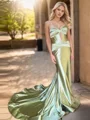 Sheath Sweetheart Pleated Chapel Train Silk Like Satin Dress