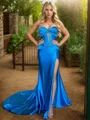 Sheath Sweetheart Pleated Chapel Train Silk Like Satin Dress