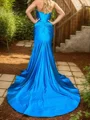 Sheath Sweetheart Pleated Chapel Train Silk Like Satin Dress