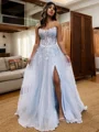 A-line Straight Long Sleeves Appliques Lace Floor-Length Tulle Corset Convertible Dress