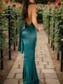 Sheath Halter Pleated Floor-Length Silk Like Satin Dress