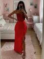 Sheath Spaghetti Straps Appliques Lace Floor-Length Stretch Crepe Corset Dress