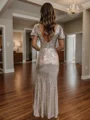 Sheath V-neck Short Sleeves Sequin Floor-Length Sequins Dress
