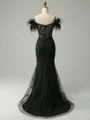 Sheath Off-the-Shoulder Feather Sweep Train Tulle Corset Dress