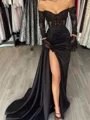 Sheath Sweetheart Long Sleeves Appliques Lace Sweep Train Silk Like Satin Corset Dress