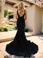 Mermaid V-neck Sequin Sweep Train Velvet Sequins Dress