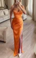 Sheath Sweetheart Pleated Floor-Length Satin Dress