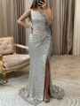 Sheath Straight Sequin Sweep Train Velvet Sequins Dress